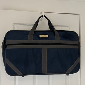 Oscar de la Renta Vintage Dark Blue & gray travel Bag top handles dual zippers